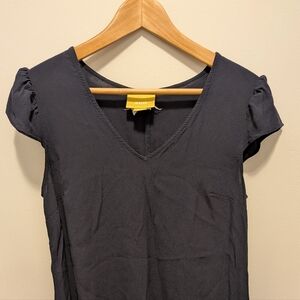 Maeve Navy Black V-Neck Puff Sleeve Tunic